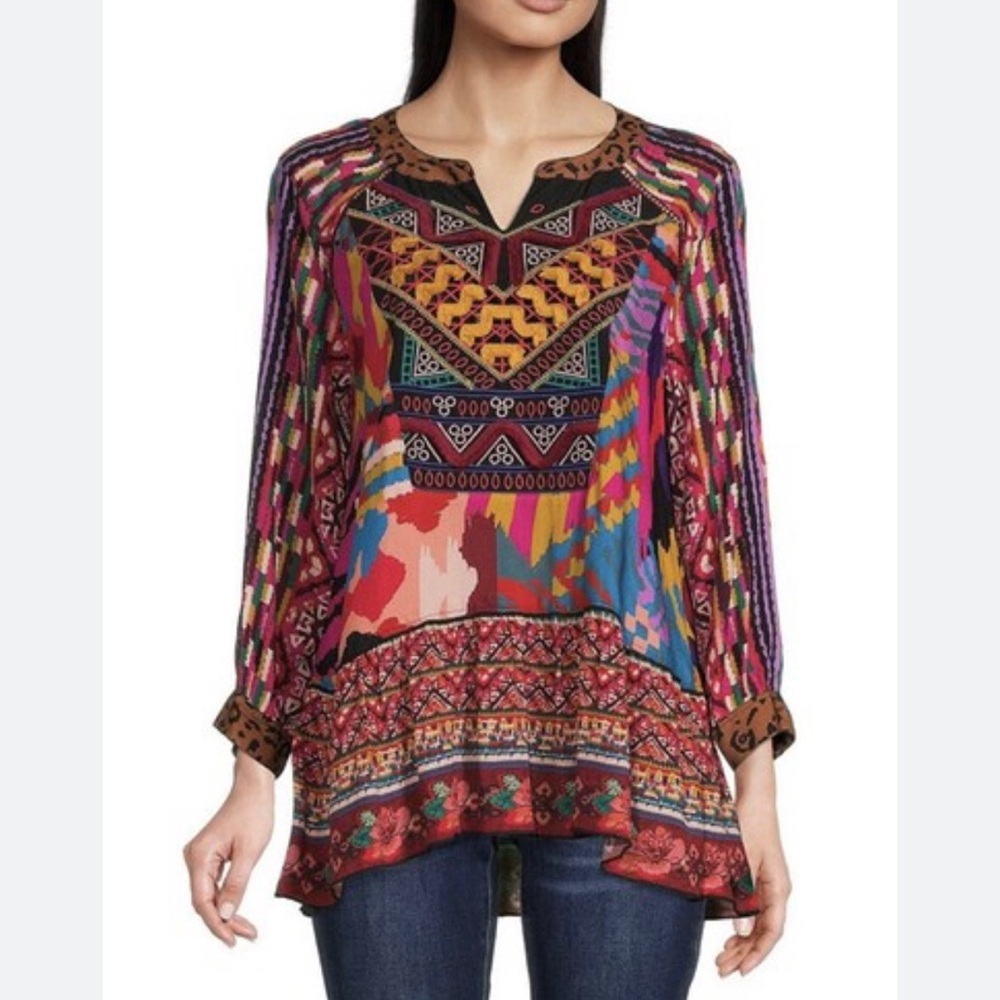 🔥John Mark Multicolor Printed Boho Tunic Top